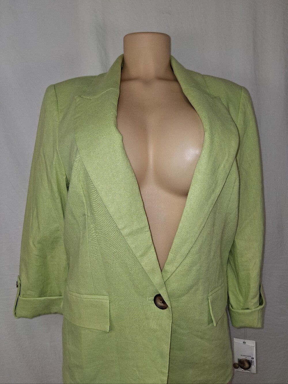 Ophelia Roe Womens Light Green Single-Button Linen Blend Blazer - Picture 4 of 16